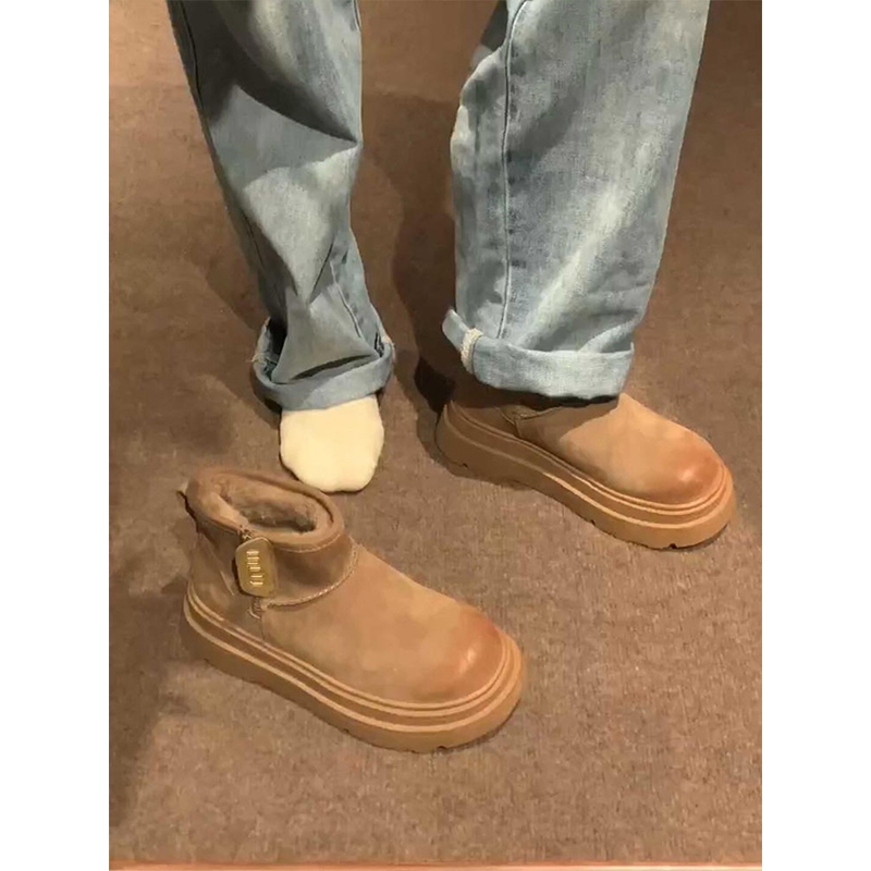 海德公园~厚底雪地靴女2025冬季新款加绒加厚保暖短靴棉鞋子防水