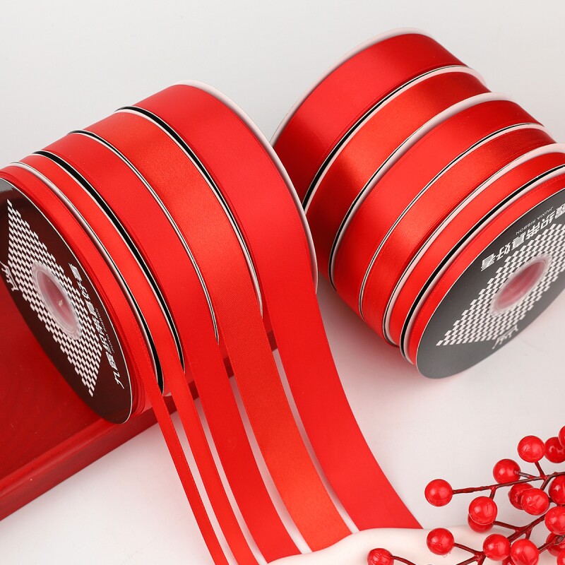 大红色新年丝带鲜花礼盒包装缎带喜庆装饰带婚庆彩带绑气球格子