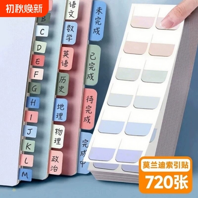 索引贴标签贴纸便利贴可书写书签小条标记小便签贴透明彩色荧光贴莫兰迪分类指示记号引索贴完成历史重点