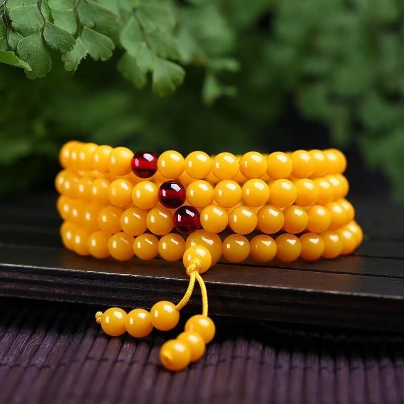 黄老蜜蜡手串108颗佛珠手链血珀圆珠手串男女款项链长款
