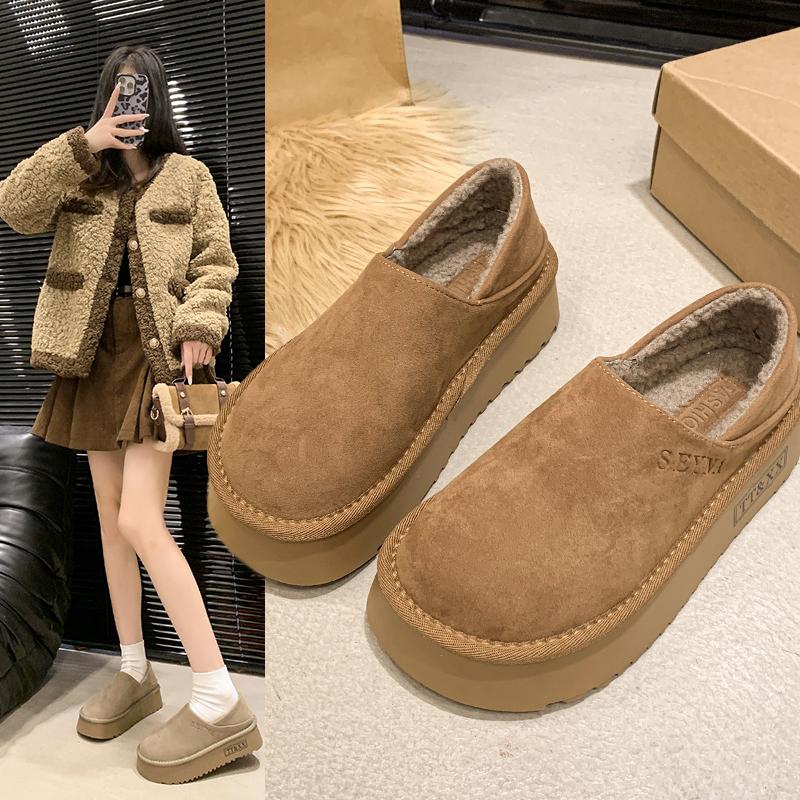 厚底博肯雪地靴女2025新款冬季加绒外穿毛毛勃肯鞋两穿保暖棉鞋子