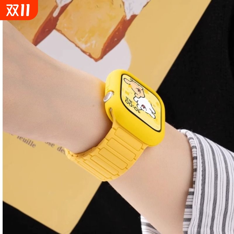 【张婧仪同款】适用S11苹果手表表带iwatchSE3代表带applewatch10磁吸S8硅胶S7腕带Ultra3运动高级夏季透气