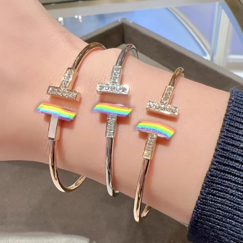 t家手镯双t克领导玄学t银手镯平替仿叠戴520礼物玫瑰金贝母白金