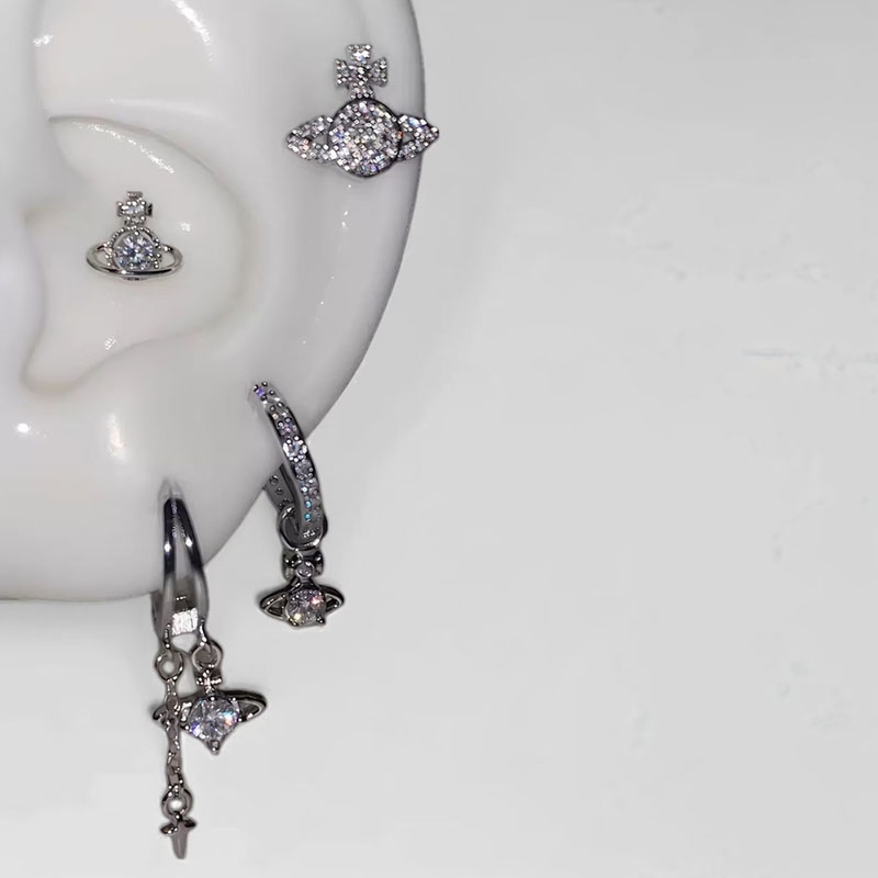 溪御超闪土星四件套耳骨钉钛钢甜美闪钻爱心耳圈叠带小众耳钉耳环