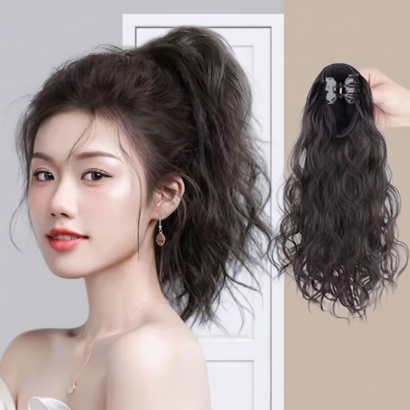 假发辫子女仿真发蓬云朵烫高马尾抓夹增发量增高颅顶慵懒假发辫子