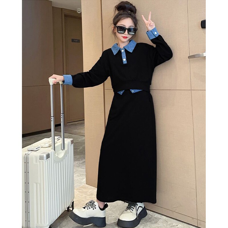 女童套装裙春秋季新款小女孩假两件卫衣半身裙儿童秋装时髦两件套