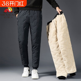 稻草人棉裤男冬季加绒加厚男士冲锋裤外穿防风保暖羊羔绒裤子男款