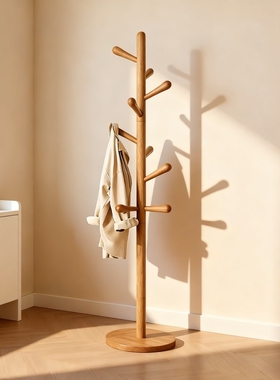 简易实木衣帽架落地卧室挂衣架宿舍家用立式衣服室内收纳挂包杆子