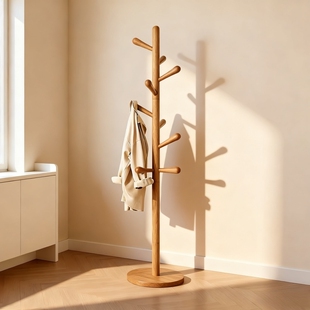 简易实木衣帽架落地卧室挂衣架宿舍家用立式衣服室内收纳挂包杆子