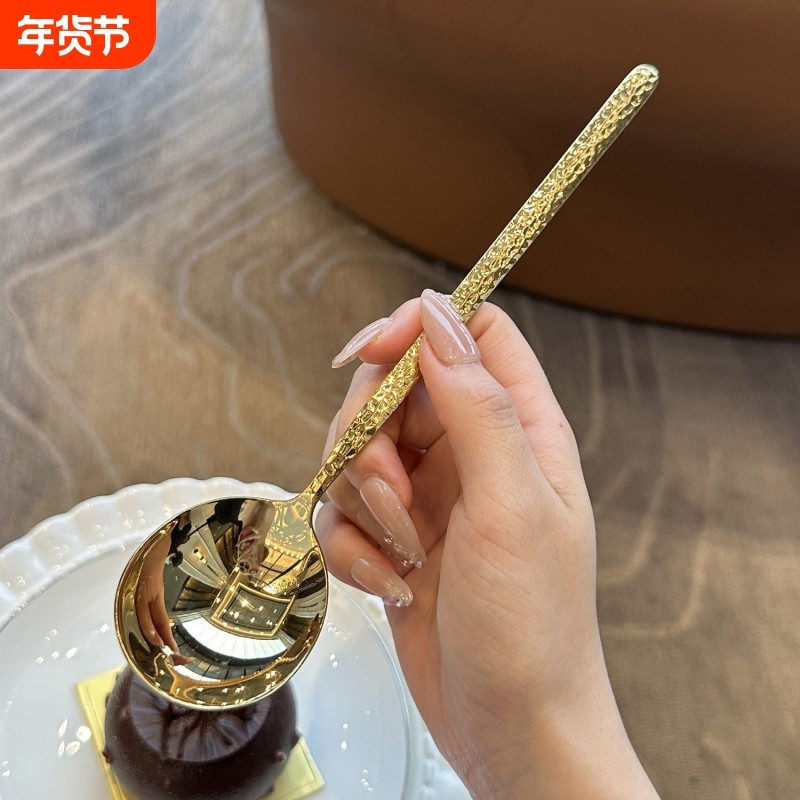 304不锈钢喝汤勺勺子 干饭勺304不锈钢主餐更西餐锤纹大圆头
