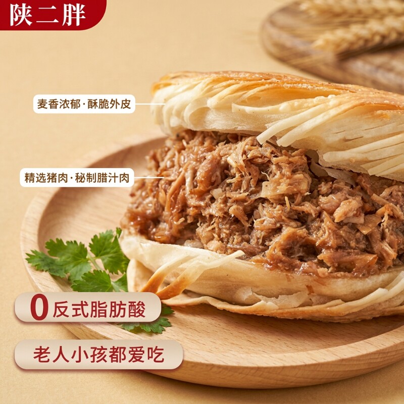 顺丰冷链陕二胖腊汁肉夹馍陕西特产肉夹馍营养早餐微波炉加热即食