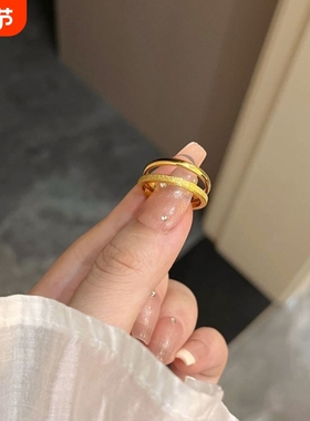 钛钢轻奢风高级感戒指女经典2025爆款素圈满天星磨砂叠戴球面指环