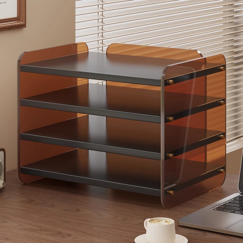 桌面书架收纳盒亚克力文件整理架办公室书桌置物架多层桌上分层
