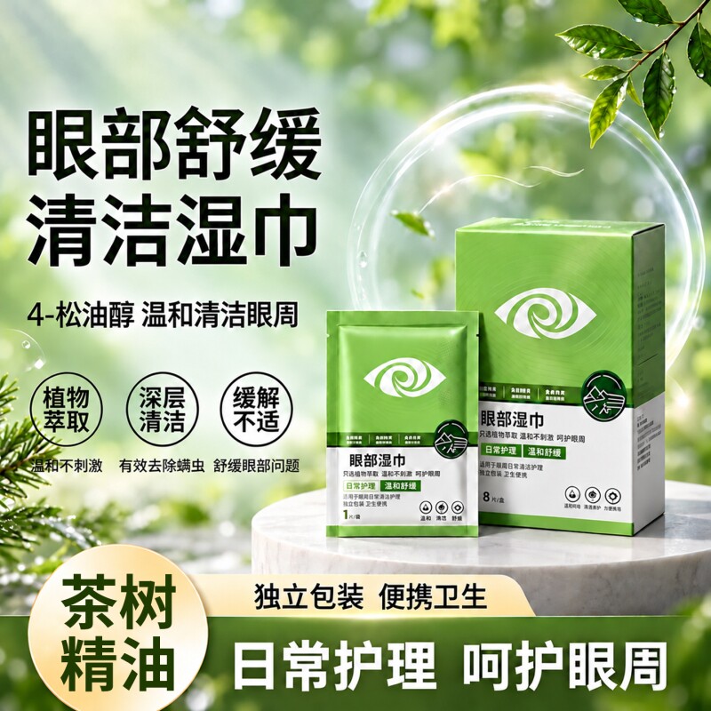 茶树精油湿巾眼睛眼贴眼部除4-松油醇专用眼睑清洁眼干螨缓解护理