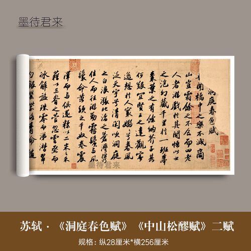 苏轼行书《洞庭中山二赋》真迹高清微喷复制品毛笔字帖书法临摹帖