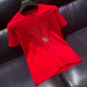 中国风红色修身 丝光棉字母v刺绣T恤夏季 半袖 体恤 潮牌男士 男装 个性