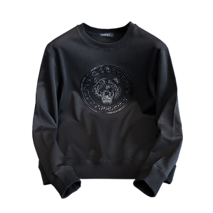 2025秋季新款本命年潮牌老虎头立体刺绣卫衣亮片图案红色套头上衣