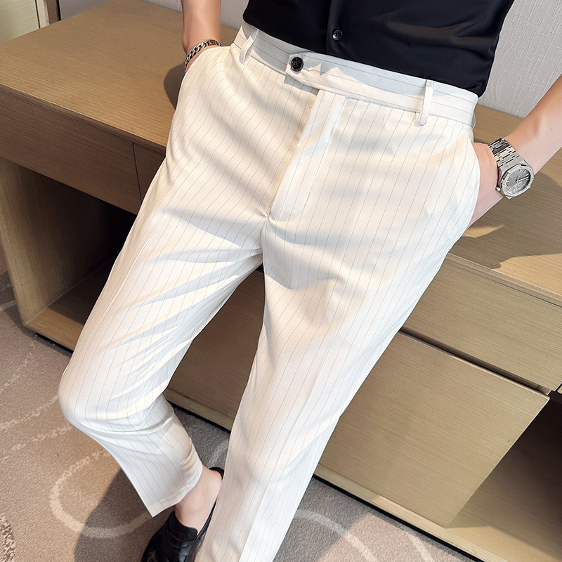 2026竖条纹男九分裤季高端九分裤韩式修身休闲西装裤0119w,男装,西裤,淘宝优惠券,粉丝福利购,淘宝优惠卷