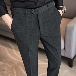 格子男士西裤夏季男裤2025新款休闲 高级感西装裤九分直筒裤子男