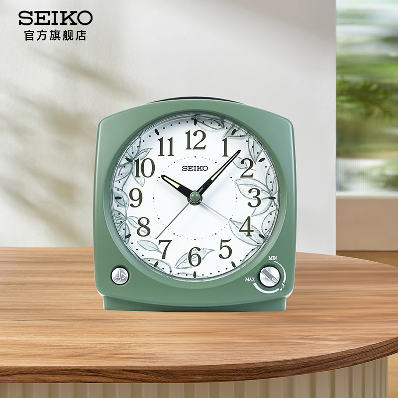 新款SEIKO日本精工复古闹钟可调音量大小5种铃声选择静音扫秒时钟