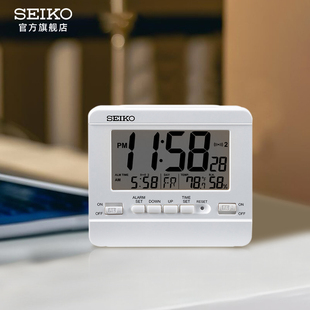 SEIKO日本精工时钟静音电子钟温度日历温度计双组贪睡电子闹钟
