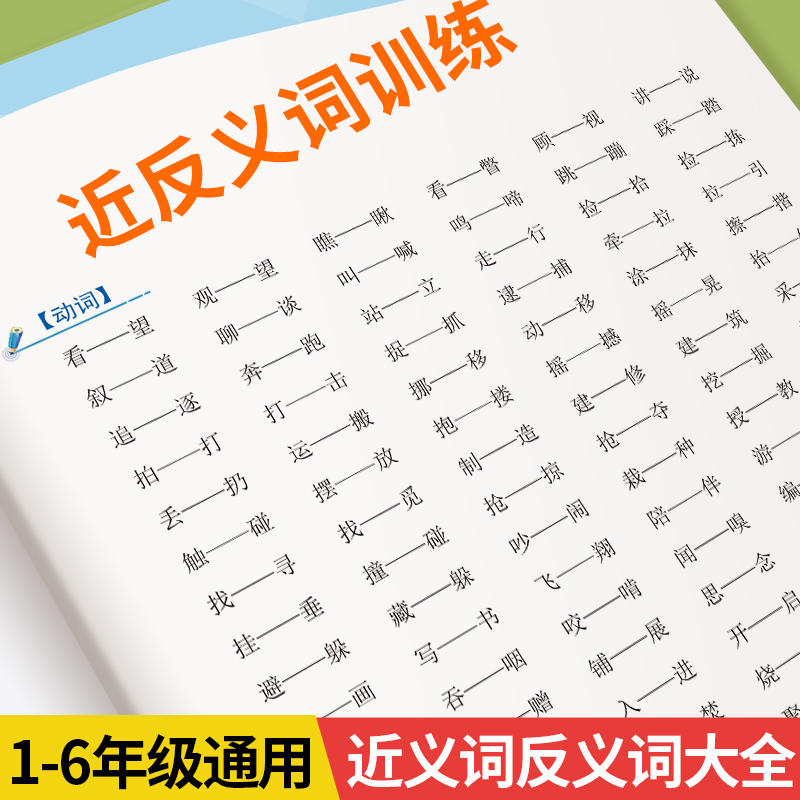 近义词反义词大全小学生近反义词人教版语文一二三四五六年级二字三字aabb式近反义词同义词练习题-封面