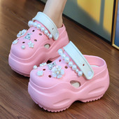 店长推荐 新款 夏厚底增高洞洞鞋 女士包头沙滩凉鞋 外穿两穿鞋