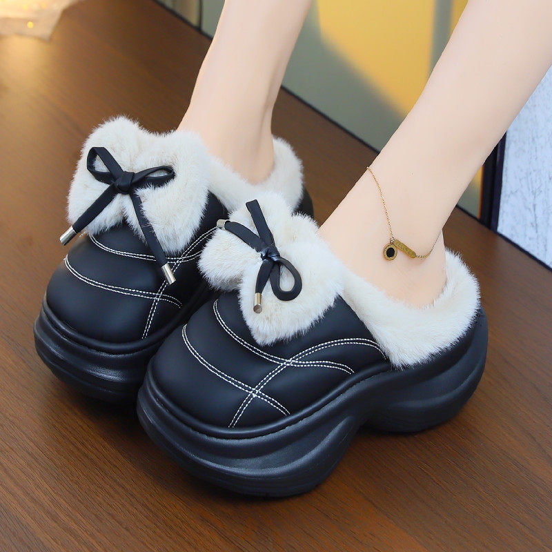 卉兹沐冬季防水棉拖鞋女厚底高跟室内时尚蝴蝶结拖鞋加厚保暖外穿,女鞋,包头拖,淘宝优惠券,粉丝福利购,淘宝优惠卷