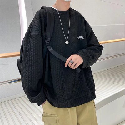 华夫格长袖t恤男孩春秋季青少年潮牌打底衫初中高中学生大童卫衣