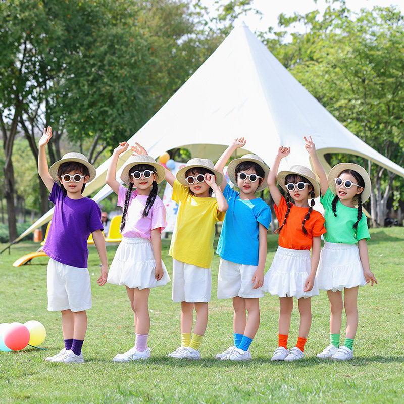 糖果色儿童演出服六一演出服幼儿园糖果色毕业照小学生舞蹈多巴胺