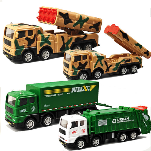 惯性军事导弹车男孩工程环卫消防车挖掘机搅拌升降云梯车模型玩具