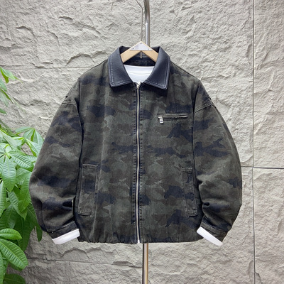 秋冬季新款美式复古加绒纯棉迷彩外套男廓形高级感加厚飞行员夹克