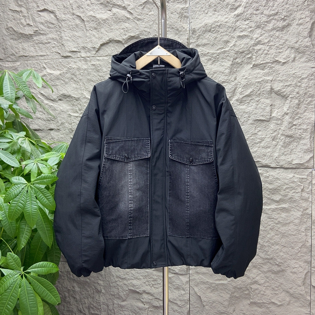 冬季新款加厚牛仔拼接工装羽绒服男士款潮牌设计感宽松外套潮