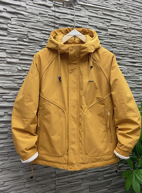 户外运动感轻盈高端保暖棉服连帽外套男士2026春季冲锋棉服夹克男