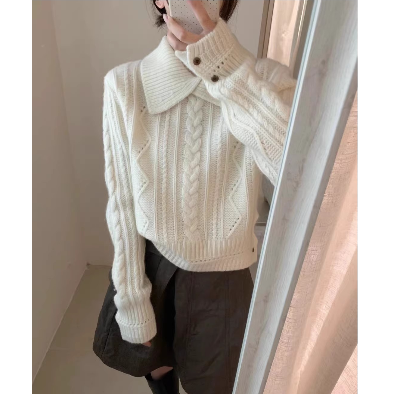 秋冬软糯羊毛Polo翻领女针织衫
