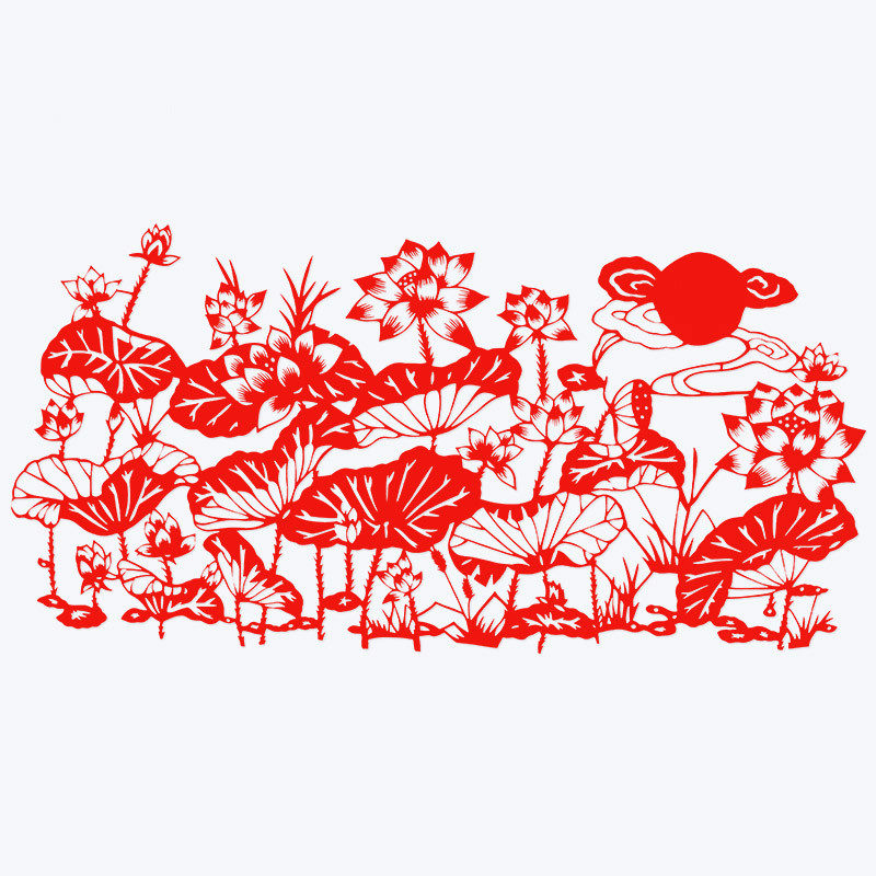 荷塘月色 精细纯手工剪纸 剪纸作品荷花 廉政剪纸 横幅剪纸窗花