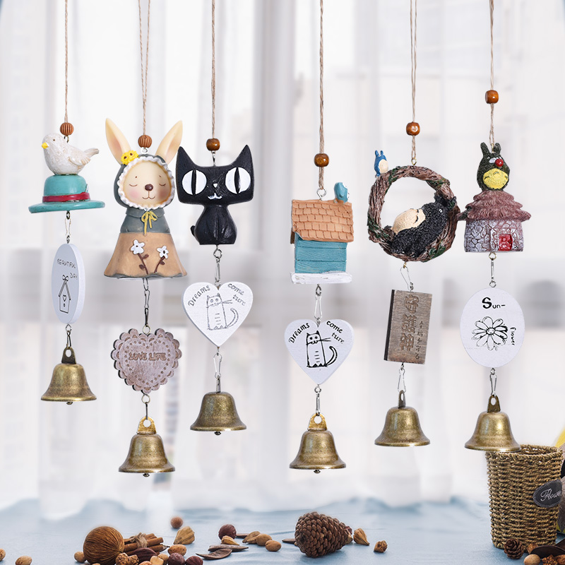 生活可爱龙猫小风铃挂件 创意树脂卡通动物挂饰 铃铛门饰装饰品