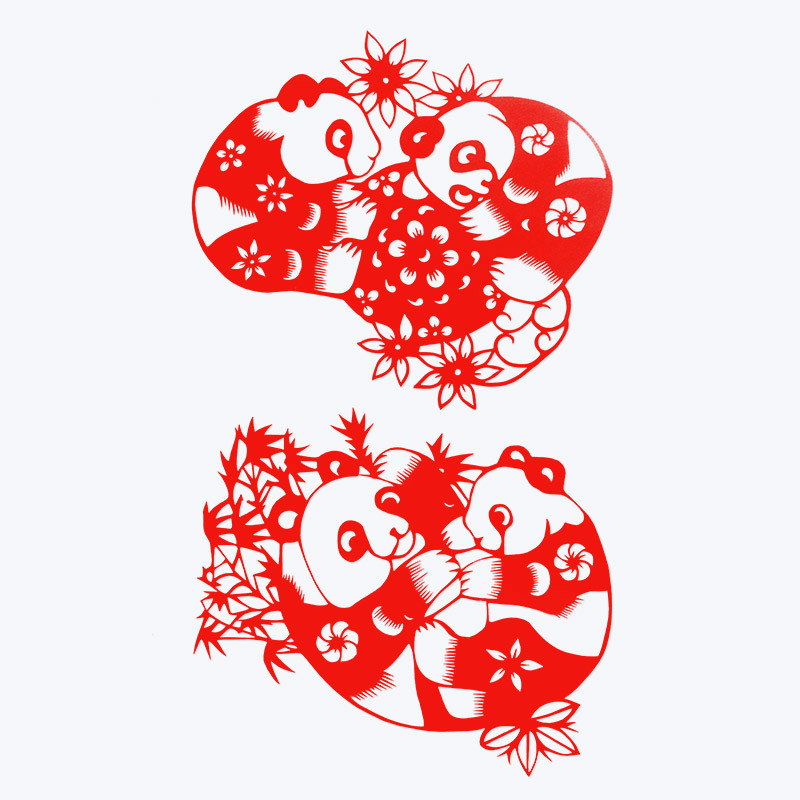 国宝熊猫剪纸 纯手工剪纸成品画刻纸窗花作品 中国风特色礼品