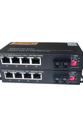 一光四电带隔离光纤收发器FC接口SC接口千兆单纤双向光电转换器HTB-GS-03/4GEV自适应单模