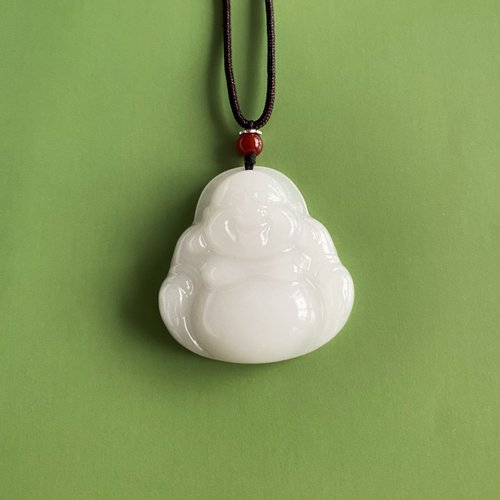 天然新疆金丝玉大佛公天鹅玉站卧弥勒大肚笑佛吊坠挂件节日礼品物