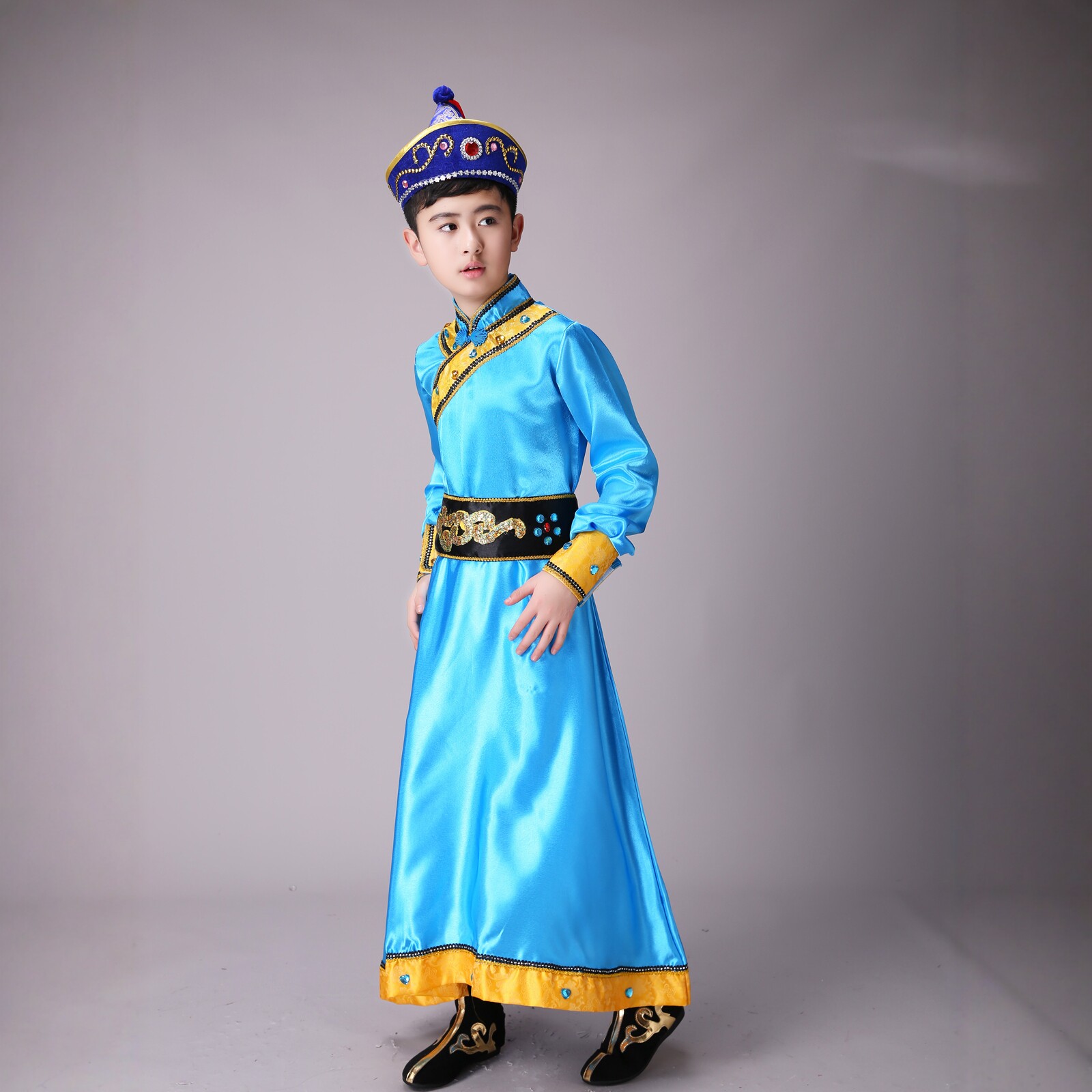 六一男童蒙古舞鄂温克族演出服图片