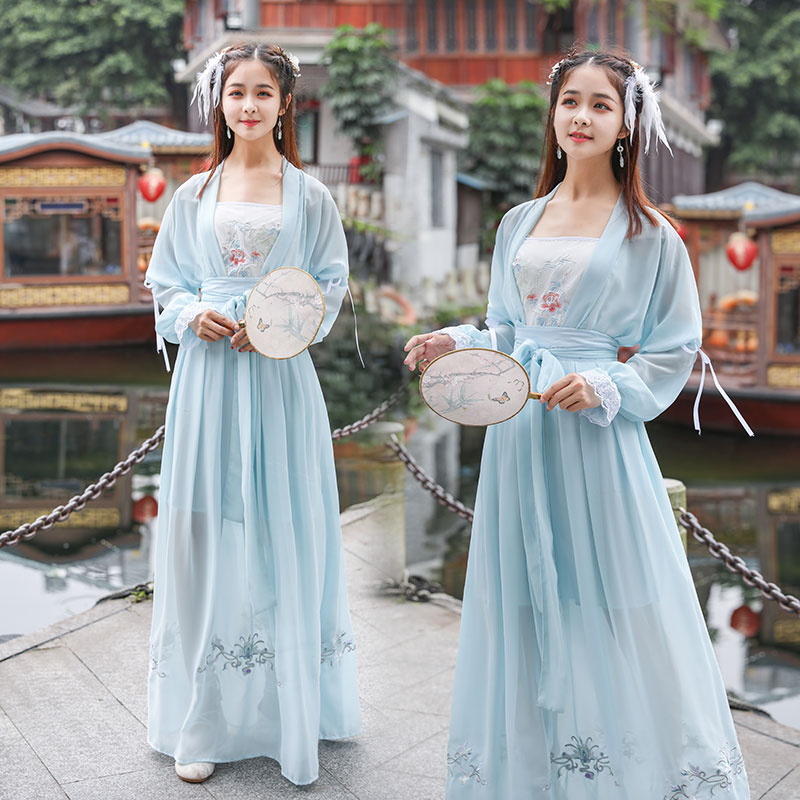 改良汉服女中国风唐装民族风少女日常汉元素古装仙女刺绣裙子抖音