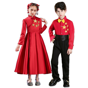元旦节唱红歌比赛儿童合唱演出服中小学生红军演出服军装女童礼服