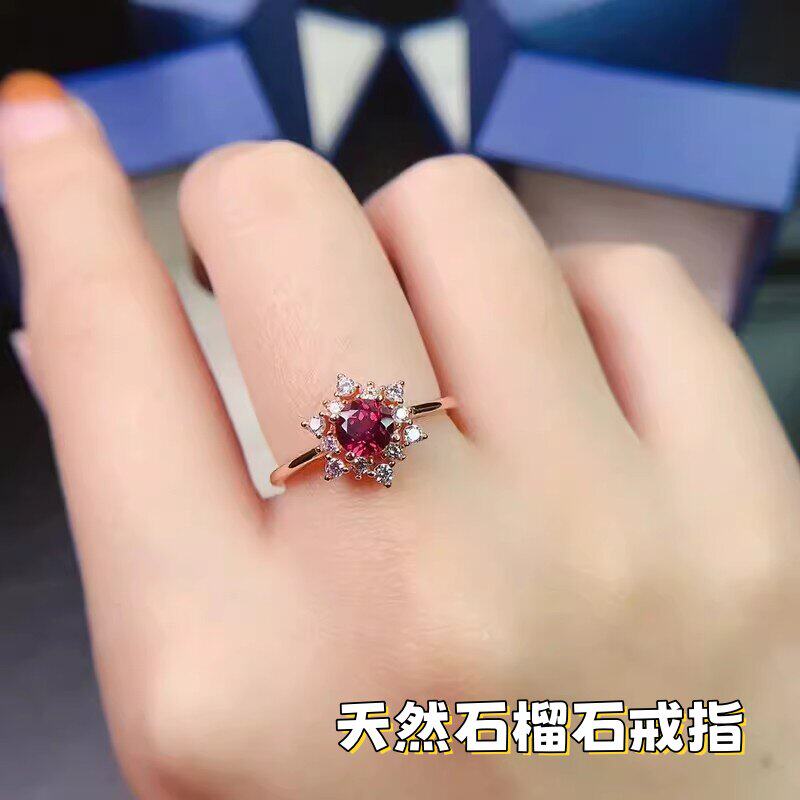 925纯银天然镁铝石榴石戒指女ins潮时尚个性开口指环紫红宝石首饰