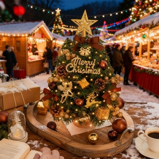 圣诞树家用圣诞节场景桌面布置ins仿真带灯DIY迷你装饰品小型套餐