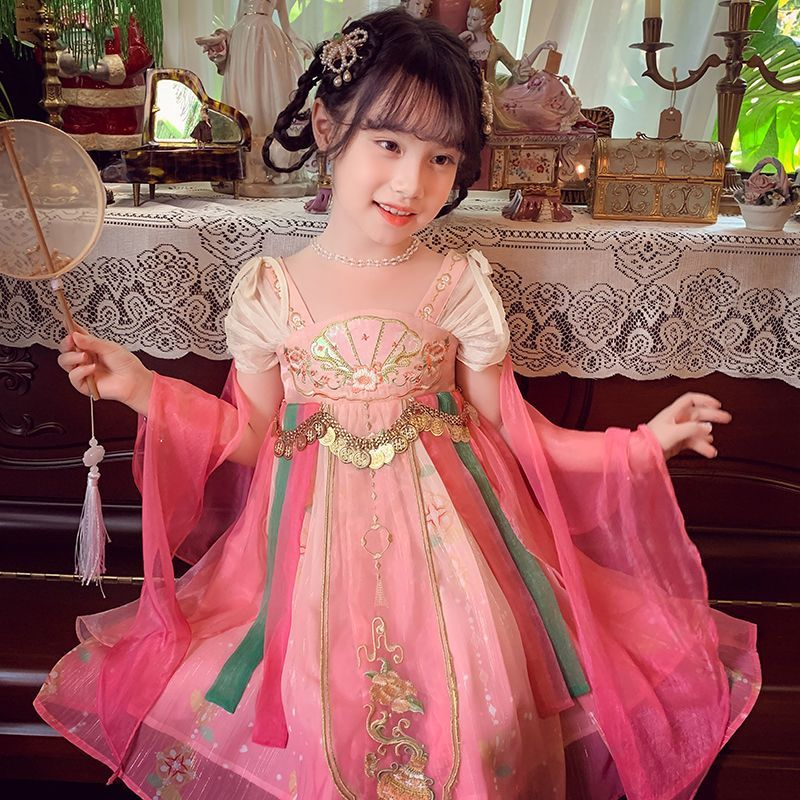 女童汉服夏季2025新款洋气儿童超仙古风唐装连衣裙小女孩刺绣襦裙