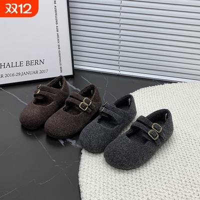 灰色平底防滑保暖玛丽珍鞋