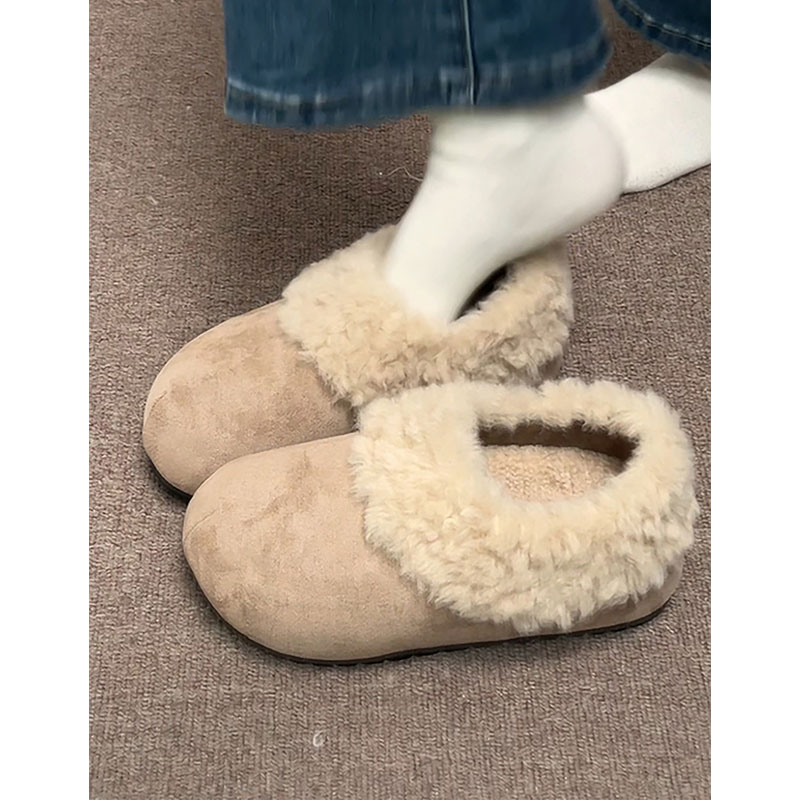 白色加绒加厚复古厚底雪地棉鞋女冬2025新款外穿保暖毛毛勃肯鞋子