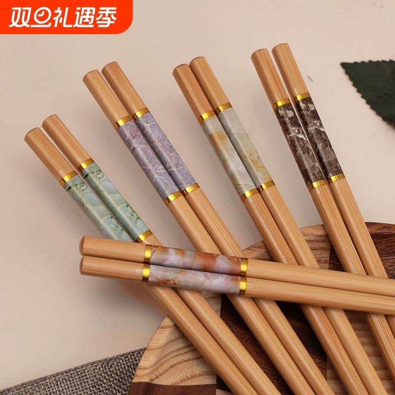 健康楠竹筷子家用高档5-10双装成人防霉防滑竹木筷子家庭装分餐筷