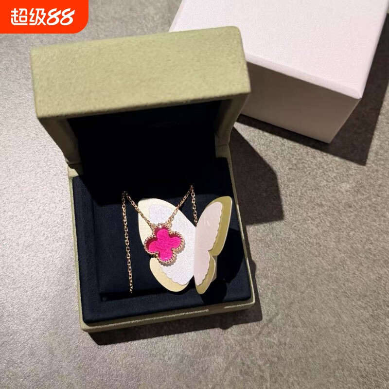 装柜颜色高定顶品质新款粉色粉红珐琅四叶草项链五花手链十花项链图片